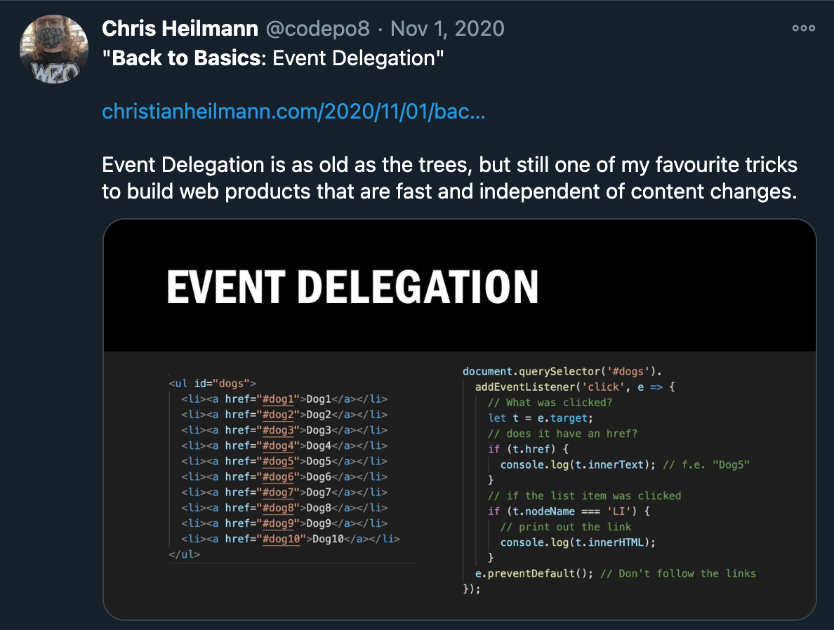 Screenshot of a tweet with code examples