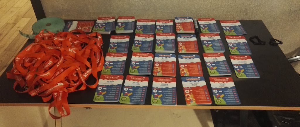 A table with a lot of lanyards